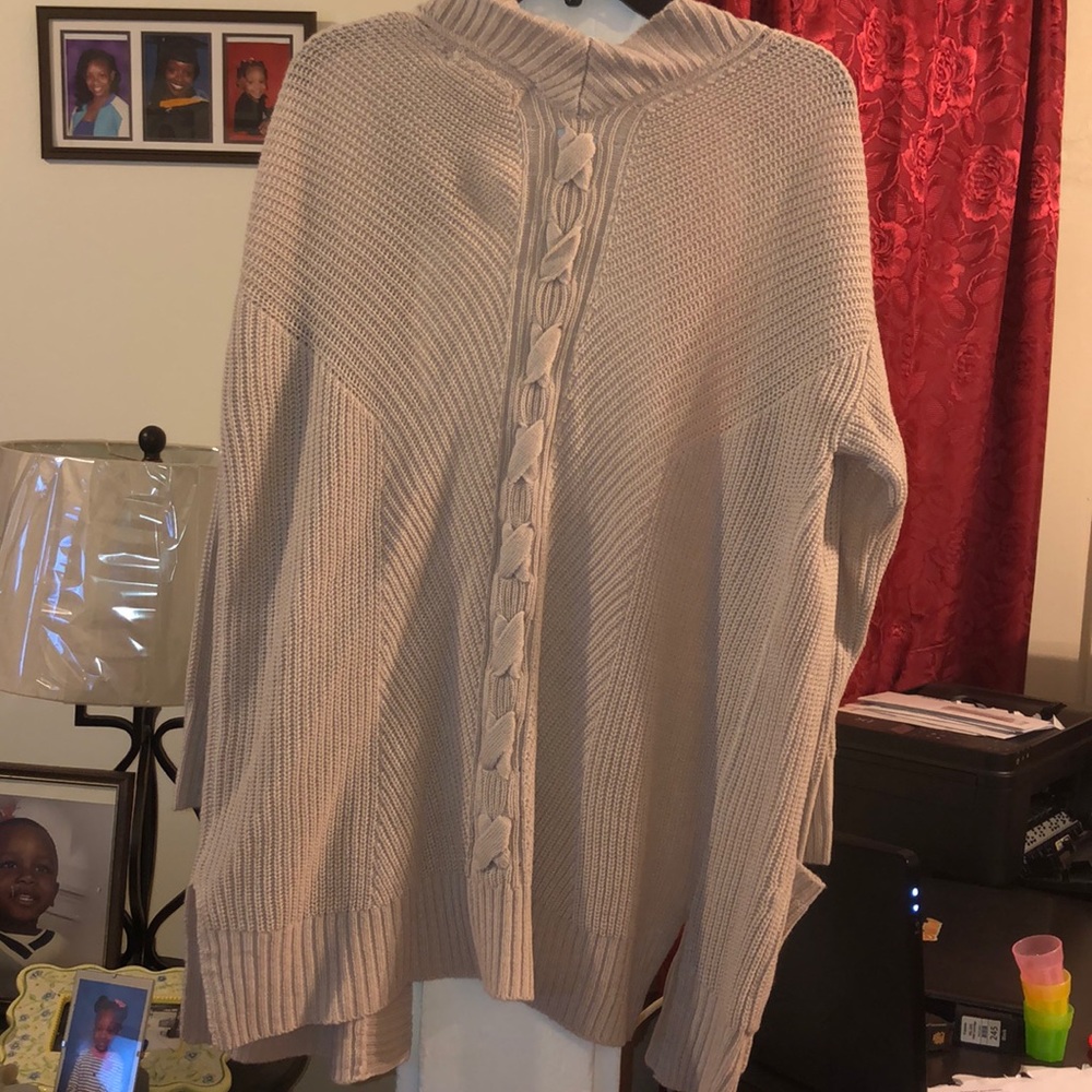 Lace up look cardigan sweater